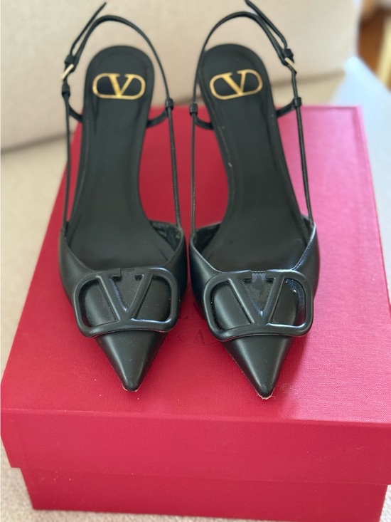Valentino Garavani Shoes - Valentino Garavani Black Pointed V-Logo Slingback Pumps